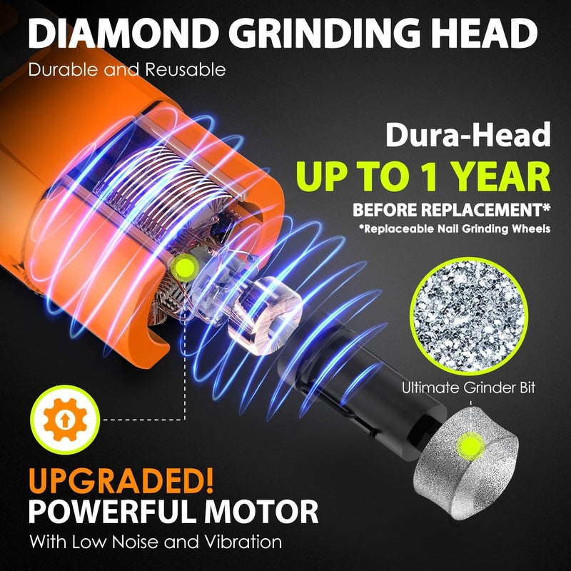 IREDOON Dog Nail Grinder Upgraded - Professional 3-Speed Super Quiet and Low Vibration Electric Pet Nail Grinder with 4 LED Lights - Painless Paws Grooming & Smoothing for Small to Large Dogs (Orange) - Image 4